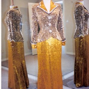 Long sleeve beaded pageant gown